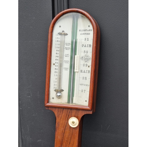 1661 - A 19th century rosewood stick barometer, the ivory dial inscribed 'Elliott & Son, Ashford'. DEFR... 