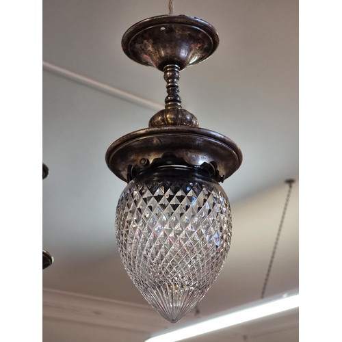 1669 - A good set of four Edwardian cut glass and electroplated ceiling pendant lights, each with matching ... 