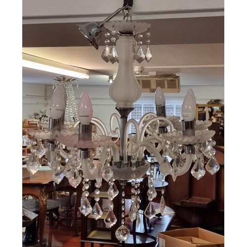 1670 - A contemporary frosted and faceted glass six branch chandelier, 64.5cm high. 