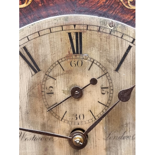 1673 - A George IV rosewood and brass inlaid drumhead fusee mantel timepiece, the 7in silvered dial 'Westwo... 