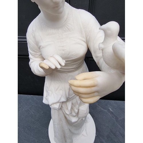 1676 - A large Victorian carved white marble figure of a lady with a dove, in the Renaissance style, 80cm h... 