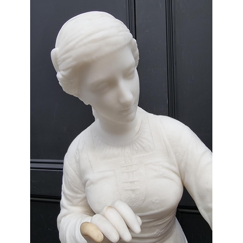 1676 - A large Victorian carved white marble figure of a lady with a dove, in the Renaissance style, 80cm h... 