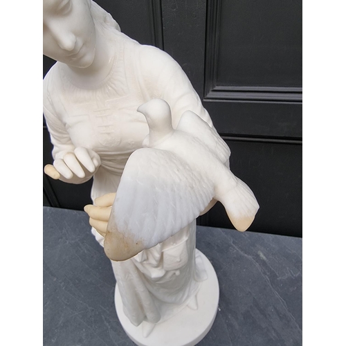 1676 - A large Victorian carved white marble figure of a lady with a dove, in the Renaissance style, 80cm h... 