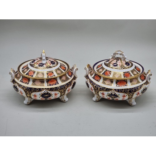 1681 - A pair of Royal Crown Derby Imari twin handled tureens and covers, 22cm wide.