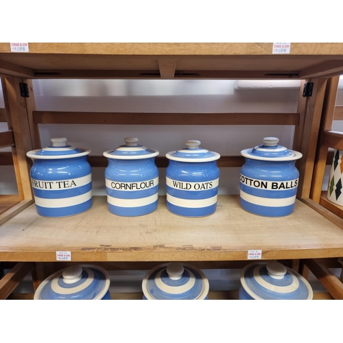 1699 - Ten modern T G Green & Co Cornishware storage jars and covers, largest 20cm high. ... 