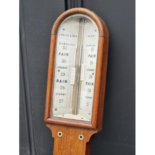 1662 - A Victorian oak stick barometer, the ivory dial inscribed 'J Davis & Son, Derby'. DEFRA Ivory Ac... 