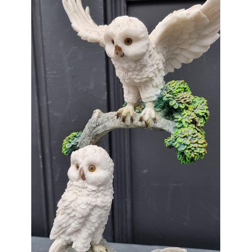 1706 - Two resin figure groups of owls, largest 36cm high. (2)