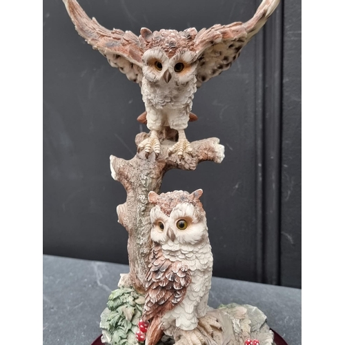 1706 - Two resin figure groups of owls, largest 36cm high. (2)