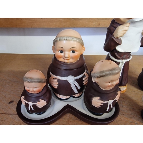 1728 - A small group of Goebel novelty monk figures, to include a cruet set.