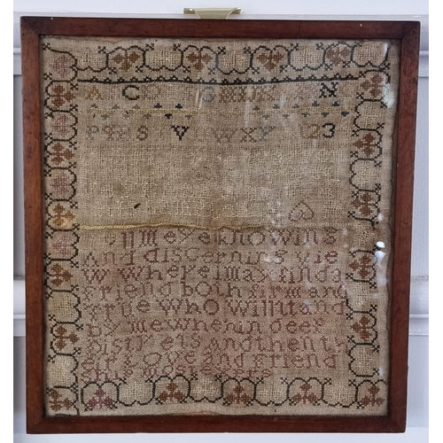 1759 - Two 19th century needlework samplers, the first inscribed 'Isabella Kingshott, Aged 11 years, 1827',... 