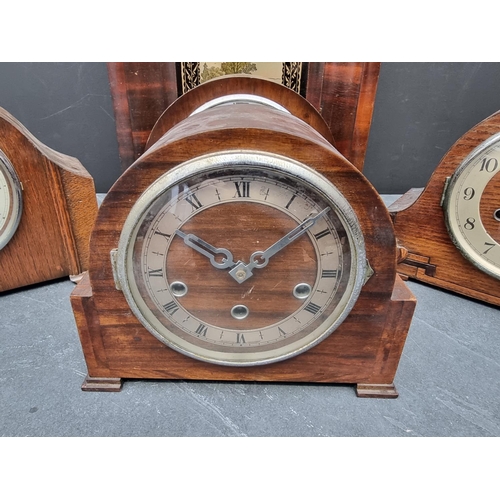 1778 - Four 1920s mantel clocks; together with a 19th century American wall clock; and an aneroid barometer... 