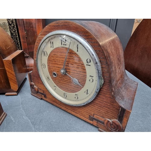 1778 - Four 1920s mantel clocks; together with a 19th century American wall clock; and an aneroid barometer... 