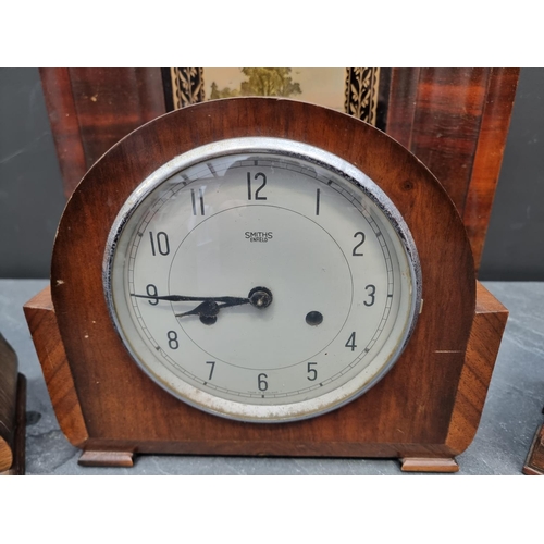 1778 - Four 1920s mantel clocks; together with a 19th century American wall clock; and an aneroid barometer... 