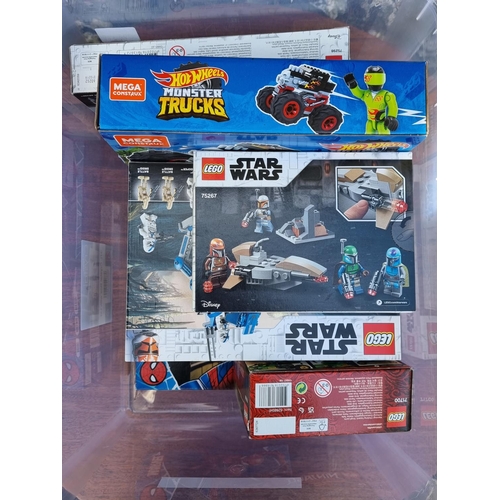 1801 - LEGO: 8 sealed box sets, to include 4 Stars Wars examples; together with a Mattel Hotwheels Mon... 