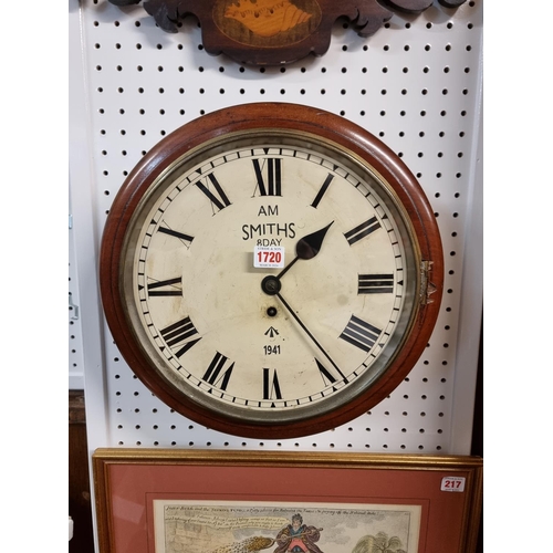 305 - A mahogany fusee wall clock, the 11 1/2in dial inscribed 'AM, Smiths 8 Day, 1941' and with broad arr... 