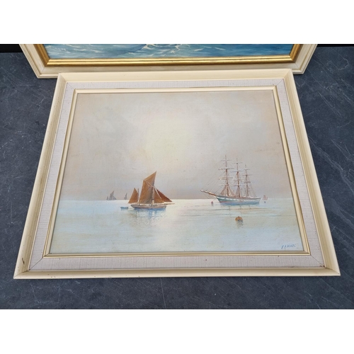 1349 - E A Woods, a yacht, signed, oil on canvas, 49 x 59.5cm; together with another similar by the same ha... 