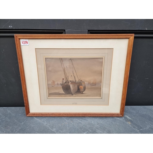 1379 - A mixed group of pictures and prints, to include J Cristall, 'Boats, Beach, Hastings', signed, inscr... 