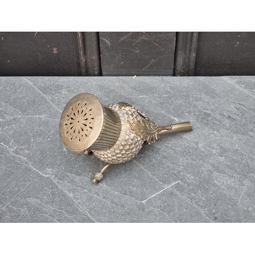 1438 - An unusual electroplated novelty thistle leaf pounce pot or sugar caster, 16cm long.... 