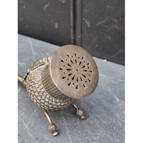 1438 - An unusual electroplated novelty thistle leaf pounce pot or sugar caster, 16cm long.... 