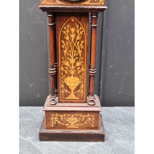 1512 - A circa 1900 rosewood and marquetry miniature longcase timepiece, 44.5cm high, (s.d.).... 