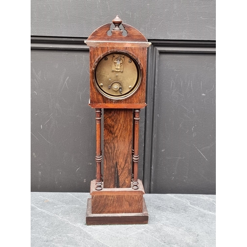 1512 - A circa 1900 rosewood and marquetry miniature longcase timepiece, 44.5cm high, (s.d.).... 