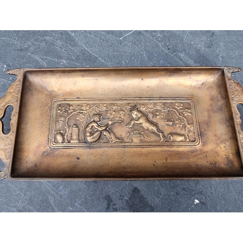 1565 - A late 19th century French gilt bronze rectangular tray, with Neoclassical relief decoration, signed... 