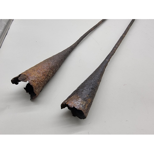 1764 - Two 19th century steel whaling harpoons, largest 97cm long.