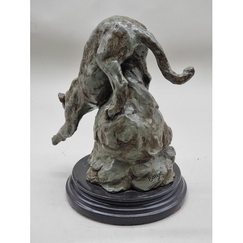 1772 - After Antoine-louis Barye, a patinated bronze panther, on marble base, 30cm high.