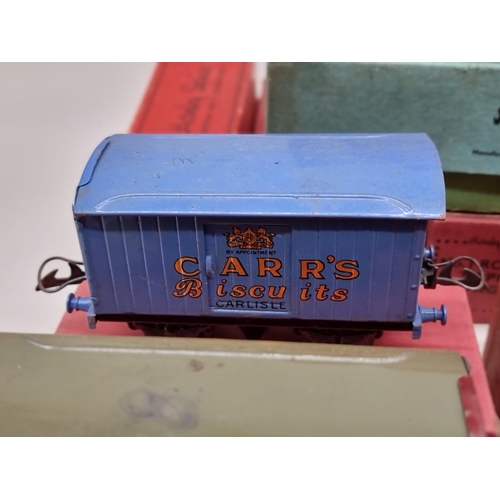 1813 - Hornby: a collection of boxed O gauge wagons and trucks to include: 'Carr's Biscuits'; Fish Van... 