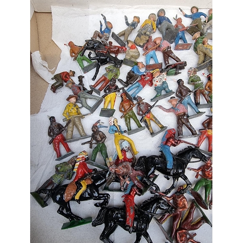 1826 - Vintage Lead: a collection of figures, including native Americans and cowboys, some mounted, wi... 