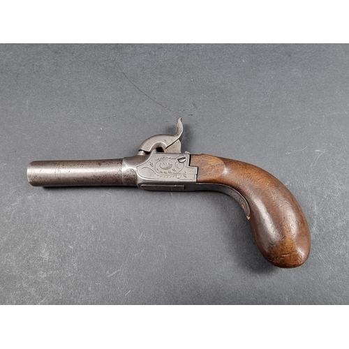 10 - A 19th century Belgian percussion pocket pistol, with 2in twist off barrel and drop down trigger.... 