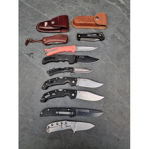 151 - A Boker Plus folding knife, having 7cm blade; together with eight other folding knives. (9)... 