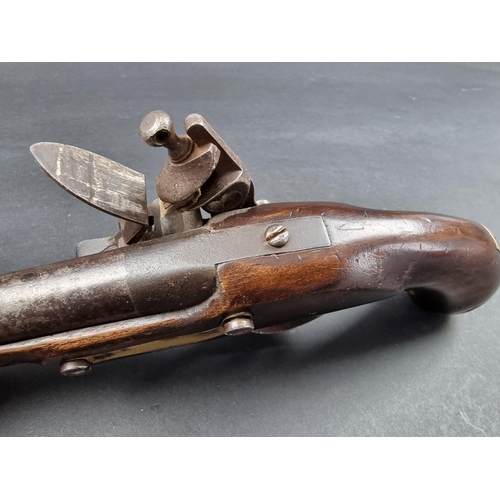 17 - A 19th century military flintlock pistol, with brass fittings and a smooth 4in barrel, probably Cont... 