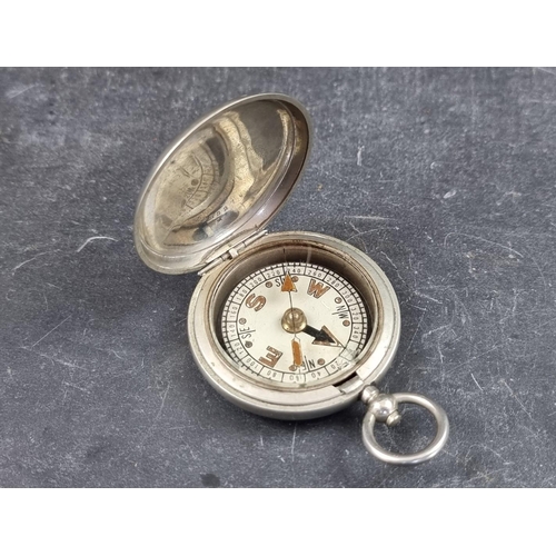 178 - A WWI British military Mk.VI nickel plated pocket compass, by Clement Clarke Ltd, London, dated 1918... 