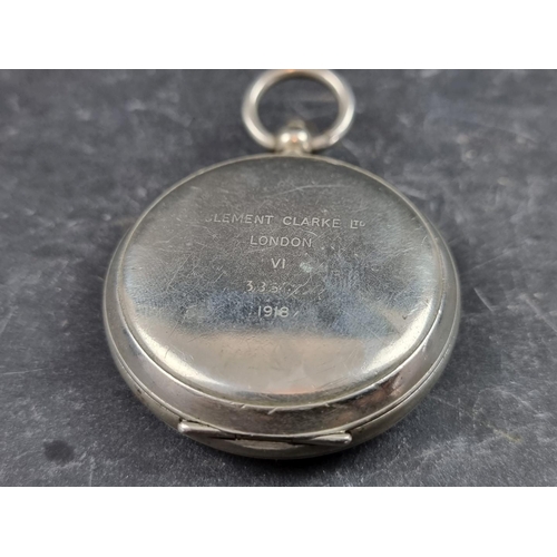 178 - A WWI British military Mk.VI nickel plated pocket compass, by Clement Clarke Ltd, London, dated 1918... 