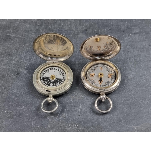 183 - A WWI British military Mk.V nickel plated pocket compass, by Dennison, Birmingham, dated 1915; toget... 