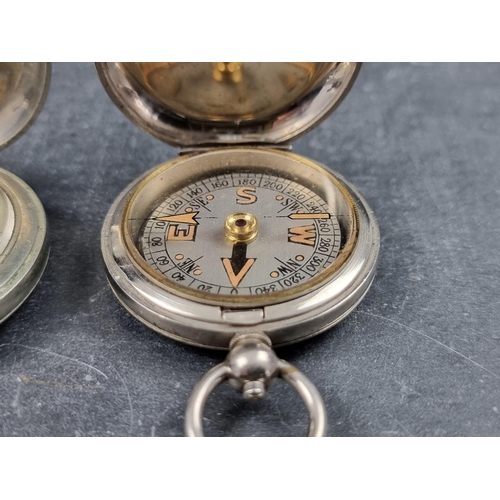 183 - A WWI British military Mk.V nickel plated pocket compass, by Dennison, Birmingham, dated 1915; toget... 