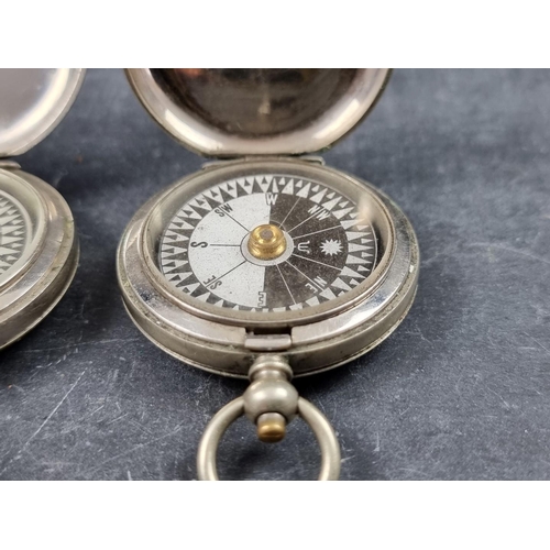 184 - Two WWI British military Mk.V nickel plated pocket compasses, by Short & Mason, London, dated 19... 