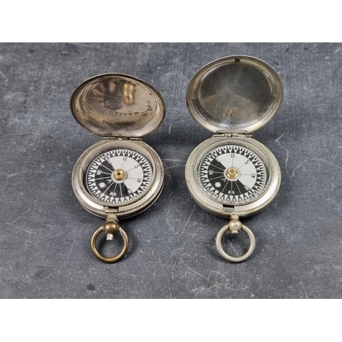 185 - Two WWI British military Mk.V nickel plated pocket compasses, by Short & Mason, London, dated 19... 