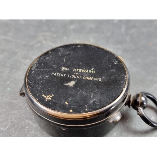 195 - A cased early 20th century 'The Steward' patent liquid hunting compass, by J H Steward, London, 50mm... 