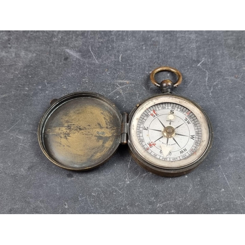 196 - A cased vintage brass compass, by Short & Mason, 54mm.