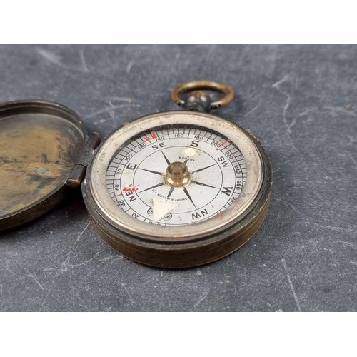 196 - A cased vintage brass compass, by Short & Mason, 54mm.