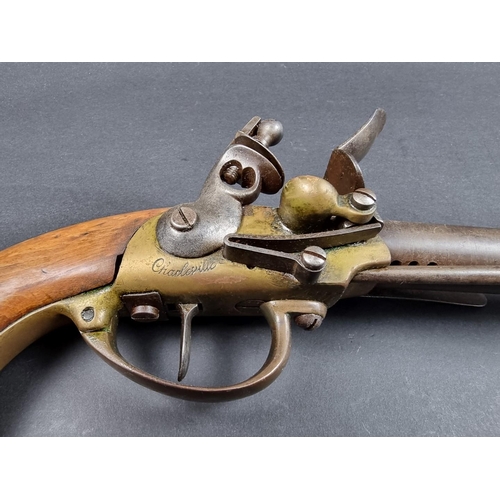 20 - A rare Napoleonic French M-1777 cavalry pistol, with a 7.5in smooth bore barrel and brass action, bo... 