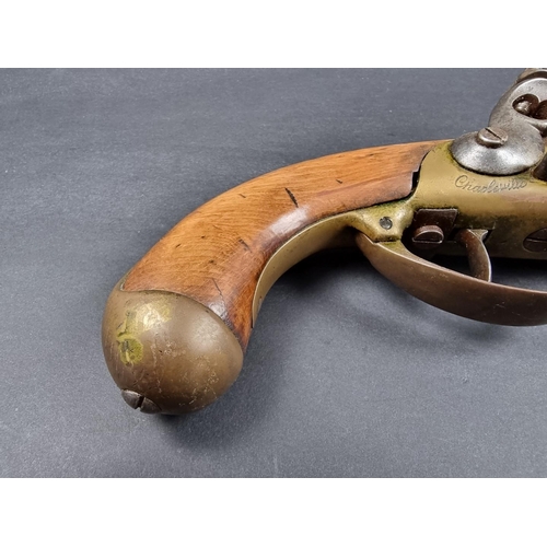 20 - A rare Napoleonic French M-1777 cavalry pistol, with a 7.5in smooth bore barrel and brass action, bo... 