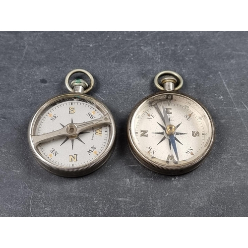 200 - Two Swiss nickel plated pocket compasses, by Brevete D-E-M, 42mm. (2)