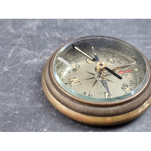 201 - A rare circa 1925 Norwegian gilt metal compass/sundial 'Uhr-Kompass', by L'Abée Lund Norway, 52mm, c... 