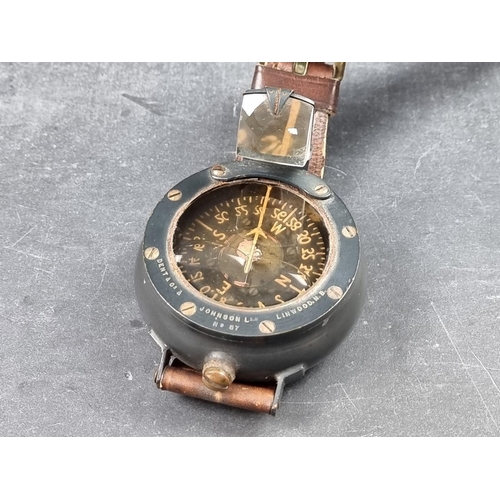 204 - A circa 1940s aeronautical wrist compass, by Dent & Co & Johnson, Linwood, with leather stra... 