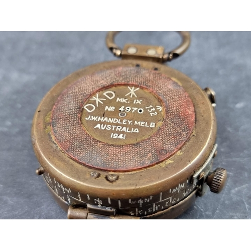 206 - A WWII Australian military Mk.IX compass, by J.W. Handley, Melbourne, dated 1941, with broad arrow m... 