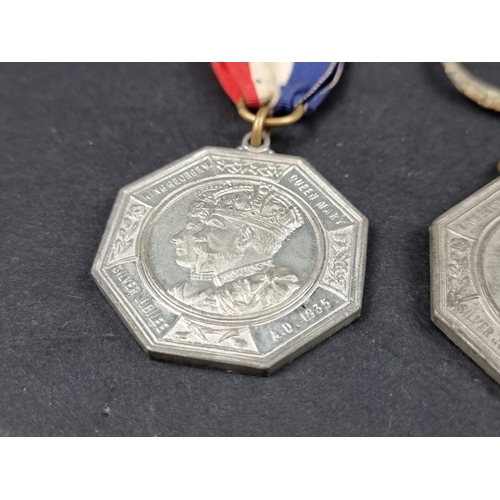 217 - Three Royal Commemorative medals, George V and Edward VII; together with a 17th century alloy shoe b... 