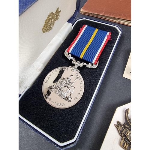 222 - Medals: a National Service Medal, Pay Book and Identity Card, to 22981519 A J Evans R.A; together wi... 